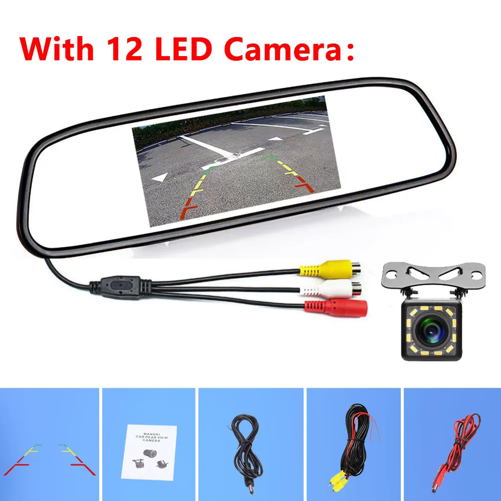 Mirror 12LED Camera LeeKooLuu 4," интерьер автомобиля HD видео авто парковка Зеркало заднего вида для контроля уровня сахара в крови с автомобиль светодиодный Ночное Видение заднего вида резервного копирования Камера - Название цвета: Mirror 12LED Camera