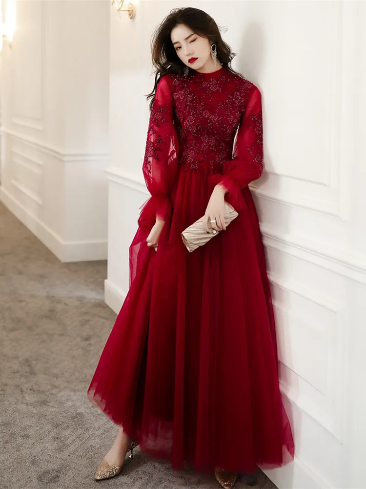 High Neck 2 Pieces Red Lace Long Prom Dresses, Two Pieces Red Lace For –  Shiny Party