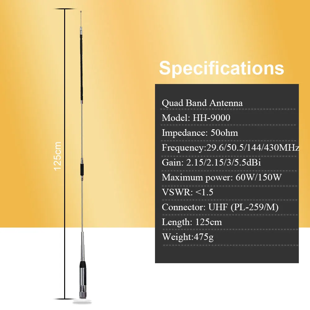 Quad band телевизионные антенны для мобильное радио с зажим Крепление+ Huahong HH-9000 Antenn+ 5 м кабель для автомобиля радио TYT TH-9800 QYT KT7900D