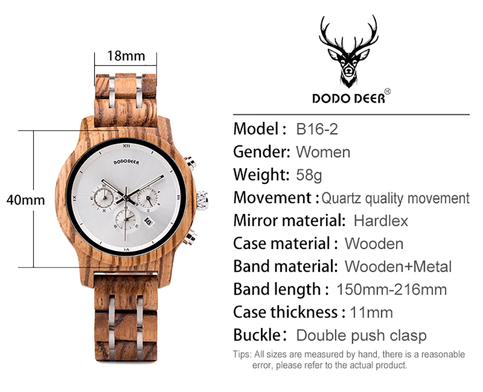 DODO DEER Women Wood Luxury Stylish Watches Timepieces Chronograph Military Quartz Fashion Women's Watch relogio masculino B16