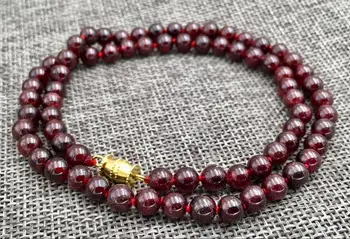 

AAA Natural 6MM Crimson Garnet Round gem necklace 18 "