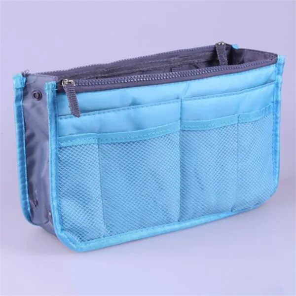 Nylon Cosmetic Bags For Women Tote Insert Double Zipper Makeup Bag Toiletries Storage Bag Girl Outdoors Travel Make Up Organizer Blue