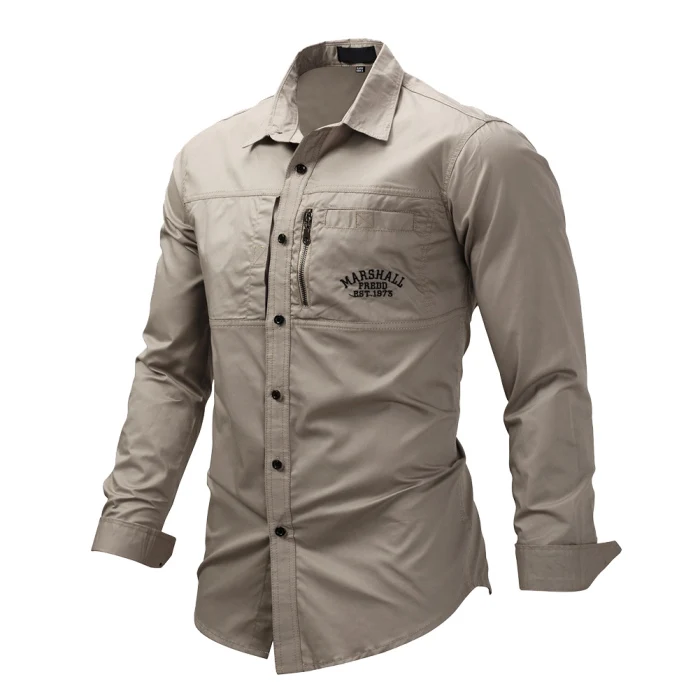 Весна Осень мужские рубашки с длинным рукавом сплошной цвет лацканы на молнии рубашка для улицы Повседневная рубашка Большой размер ZJ55
