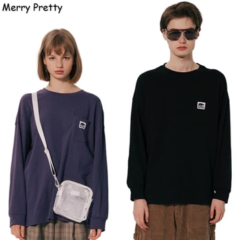 

Women's Solid Cotton T Shirts 2020 Spring New O-Neck Short Sleeve Pocket Casual T Shirt Men's Basic Loose Tops Tee MERRY PRETTY