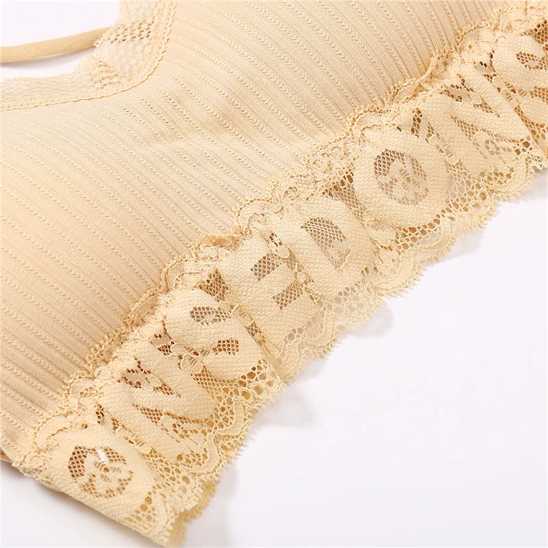 Padded Cotton Bra Sexy Letter Women Wireless Underwear Full Cup Lace Bras For Women Fashion 5 Colors Wire Free Backless Lingerie