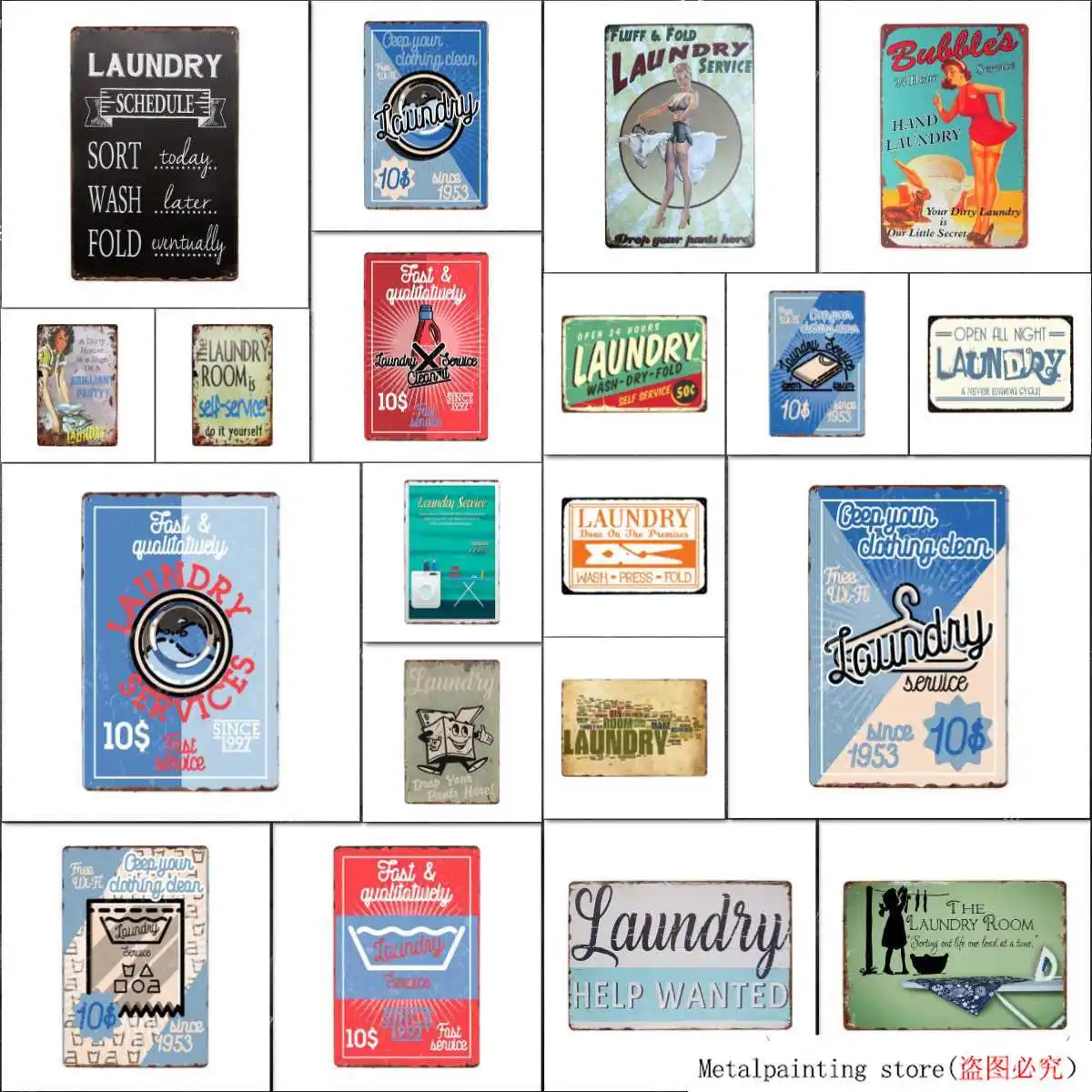 Plaque M/étallique R/étro Blanchisserie Signe Mur D/écor en M/étal Vintage Plaque Affiche Salle De Lavage Plaque De D/écoration 20X30Cm
