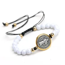 

Vintage Saint Benedict Medal Cross Charm Gold/Silver Color Religious Weave Bracelet Catholic Medals Bracelet Pulsera Catolica