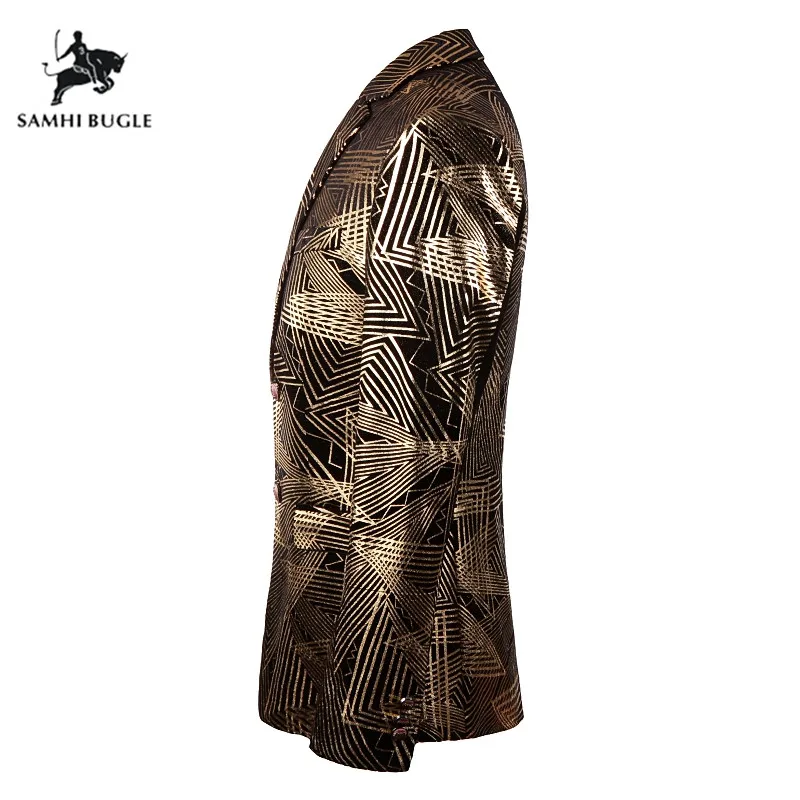 Роскошный Блейзер в золотую полоску с принтом Masculino Slim Fit модный Мужской Блейзер Куртка сценический костюм для Dj Singer Chaqueta Hombre