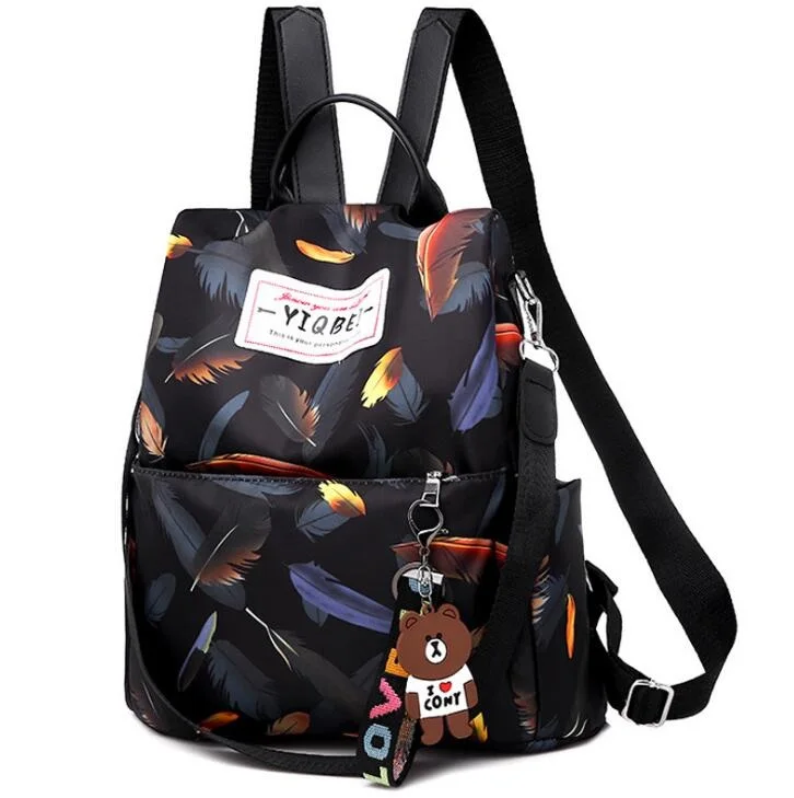 Mochilas mujer новая ткань Оксфорд водонепроницаемый студент сумка Повседневная Рюкзак женские уличные сумка mochila feminina CL05 - Цвет: Black feather