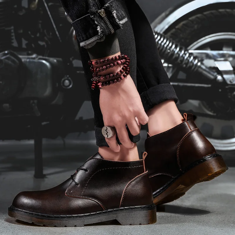 

KATESEN New Genuine Leather Men Boot Fashion Man Winter Snow Boots keep Warm Boots Plush Ankle Snow Work Shoes Men Martin Boots