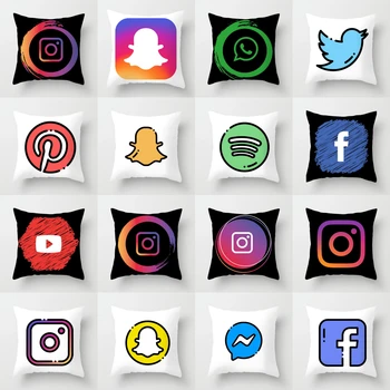 

New APP Logo Print Pillow Cushion Covers 45X45CM Hot Ins Twitter Facebook Snapchat Decorative Modern Simple Throw Pillow Cases