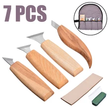 7 шт сухой резьба по дереву ручная инструменты чип деталь набор стамесок Деревообрабатывающие инструменты Kit ручной Столярный инструмент воск заточка кожаная сумочка в комплекте