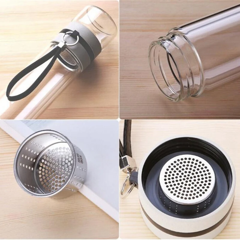 Hot XD-350Ml Travel Drinkware Portable Double Wall Glass Tea Bottle Tea Infuser Glass Tumbler Stainless Steel Filters The Tea Fi