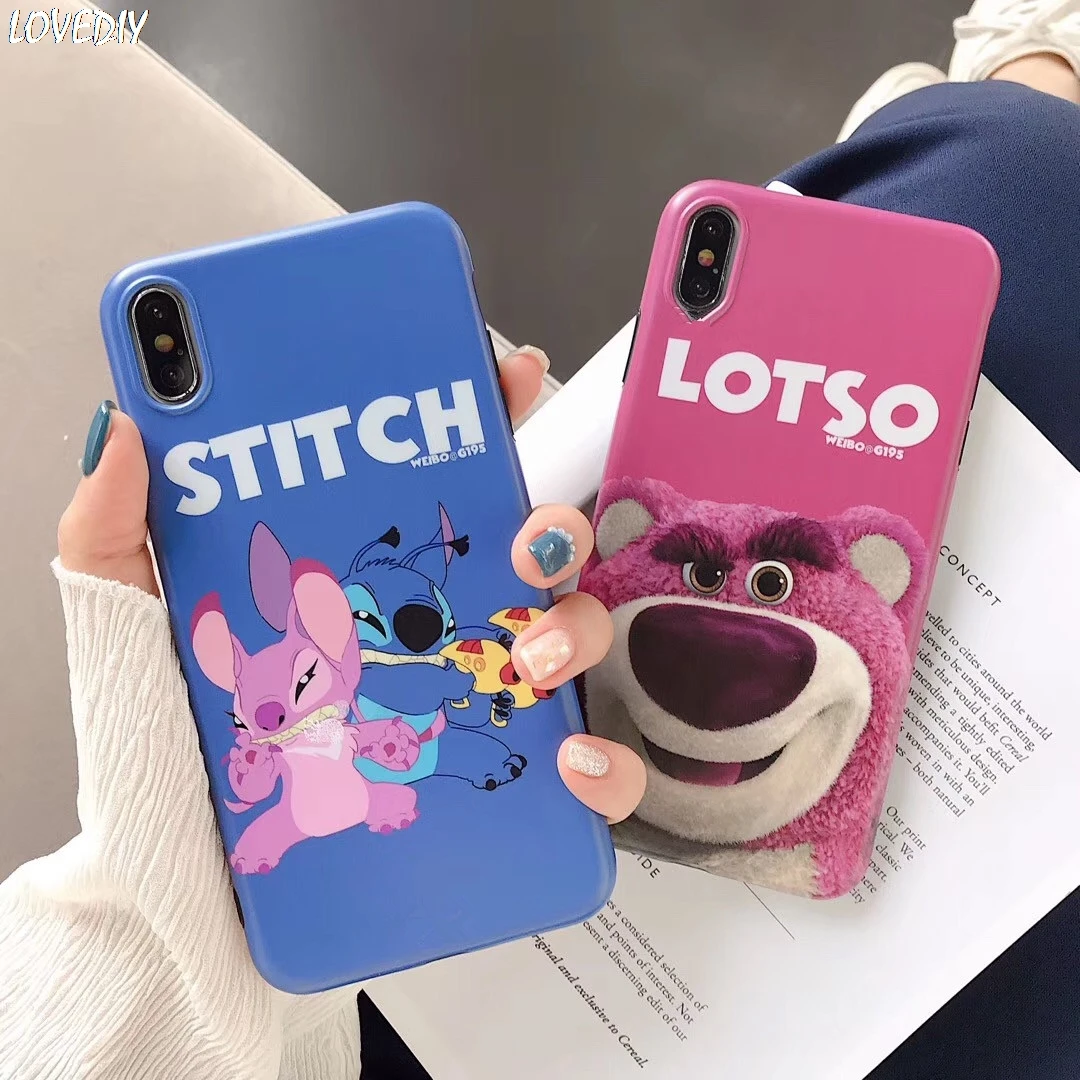 

Cute Cartoon Stitch Angel Lotso Strawberry Bear Phone Case For apple iphone 7 7plus 6 s plus 8 8plus x xs max xr soft imd Cover