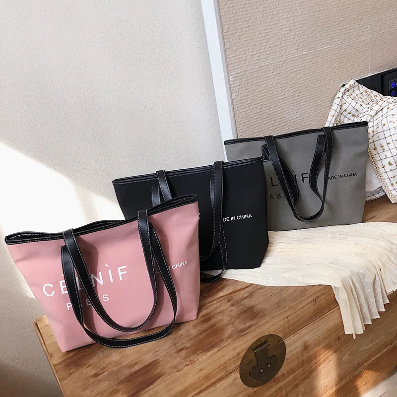 

Nonwoven Fabric WOMEN'S Bag 2019 New Style Casual Students Shoulder Bag Large Capacity Lettered Hand Tote Bag