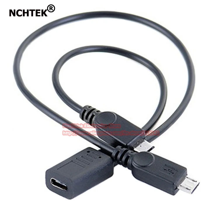 NCHTEK 2 в 1 Тип C Женский на два Micro USB сплиттер папа-папа удлинитель зарядный кабель 30