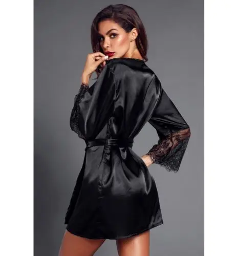 Women Summer Quarter Kimono Robe Fashion Sexy Solid Patchwork Lace Casual Sleepwear V Neck Short Nightdress