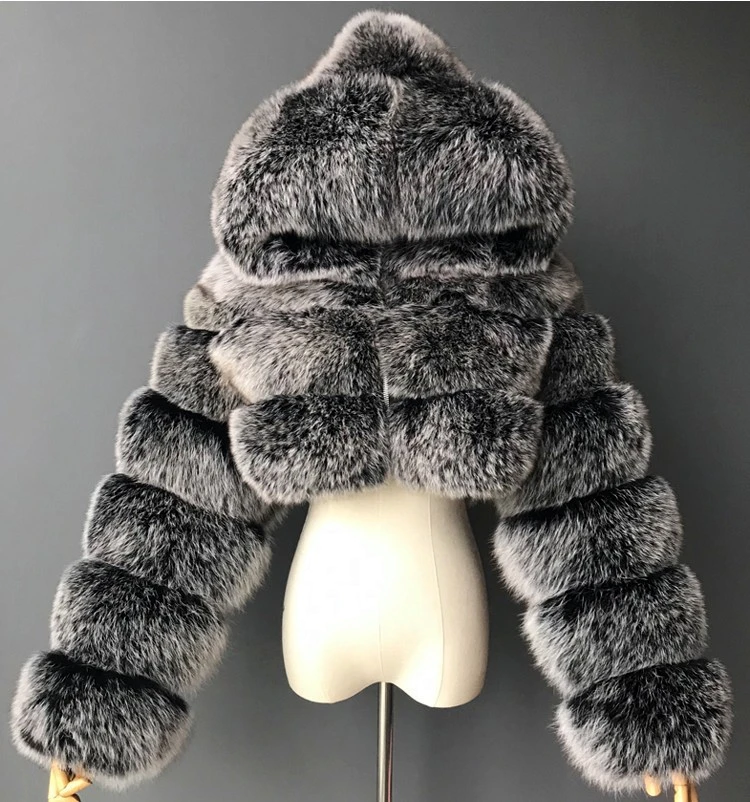 

Free Shipping Faux Fur Hooded Coat Jacket Furry Cropped Winter Fur Jacket Women Fashion Plus Size Outwear Plush Coats Outwear