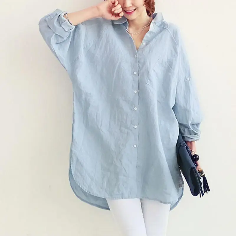 Women Blouses Turn Down Collar Blouse Long Sleeve Shirt Women Loose Long Camisas Femininas Women Blouses