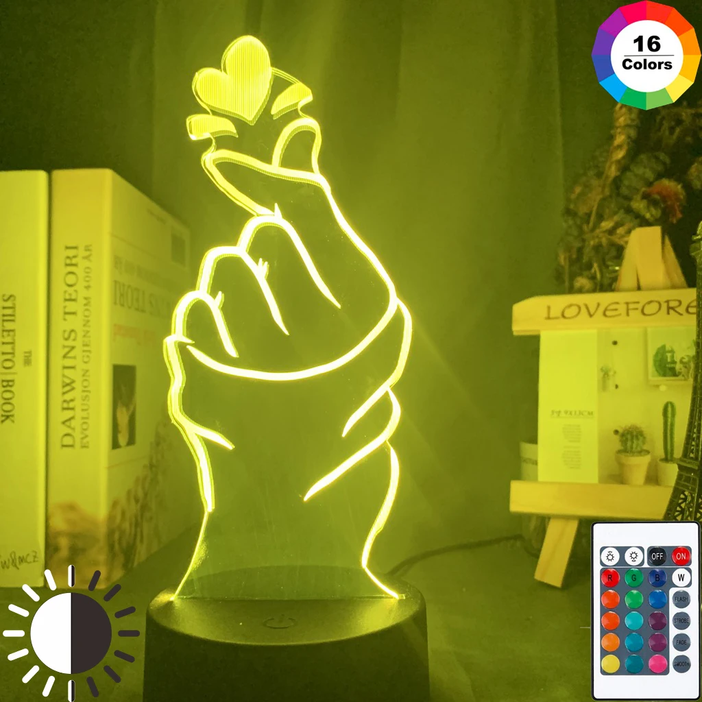 

Finger Heart Led Night Light for Home Decoration Color Color Changing Touch Sensor Nightlight Cool Birthday Gift Table 3d Lamp
