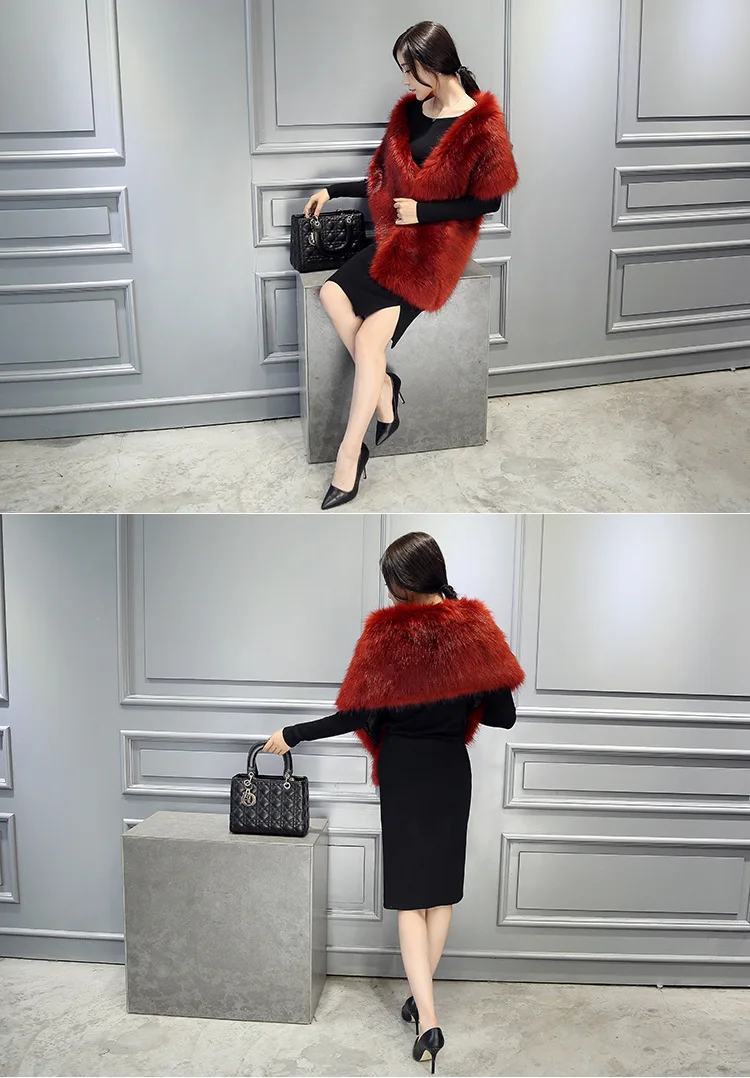 Furry Women Faux Fur Coats Winter Furry Imitation Fur Furry Overcoats Luxury Fake Fox Fur Femme Poncho Short Jacket M886