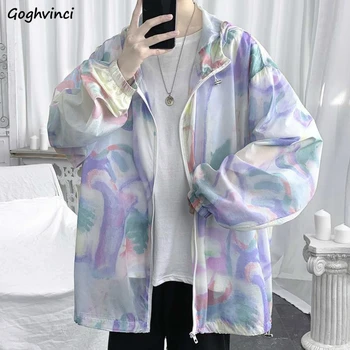 

Jackets Women Colorful Hooded Chic Tie Dye Zipper Hip Hop Couples Women Sun-proof Coats Harajuku Daily Quick Dry Breathable New