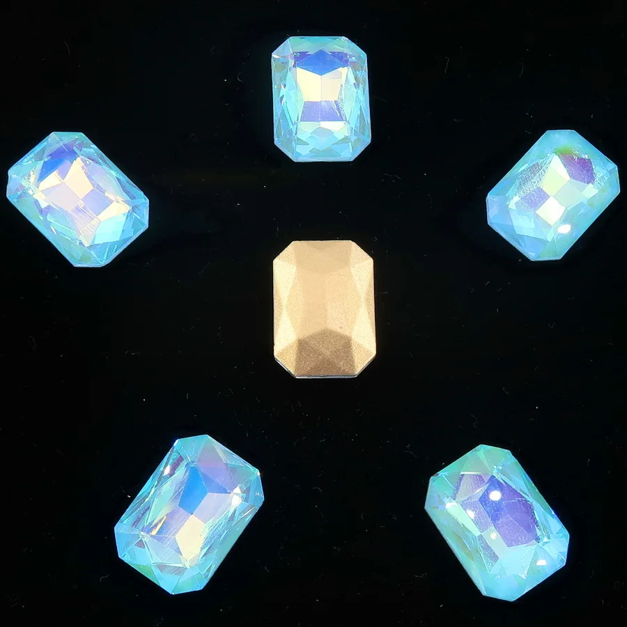 A26 Aquamarine AB Стеклянный кристалл 13*18 мм желейные конфеты AB& радужные цвета прямоугольной формы клей на Стразы бусины аппликация рукоделие diy отделка - Цвет: A26 Aquamarine AB