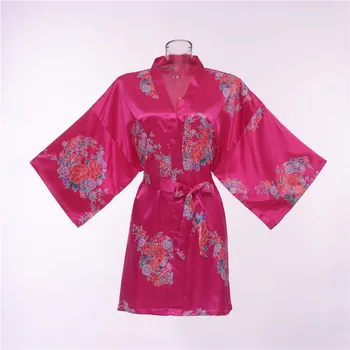 

Half Sleeve Bride Bridesmaid Wedding Robe Intimate Lingerie Print Flower Women Kimono Bathrobe Gown Satin Short Nightwear
