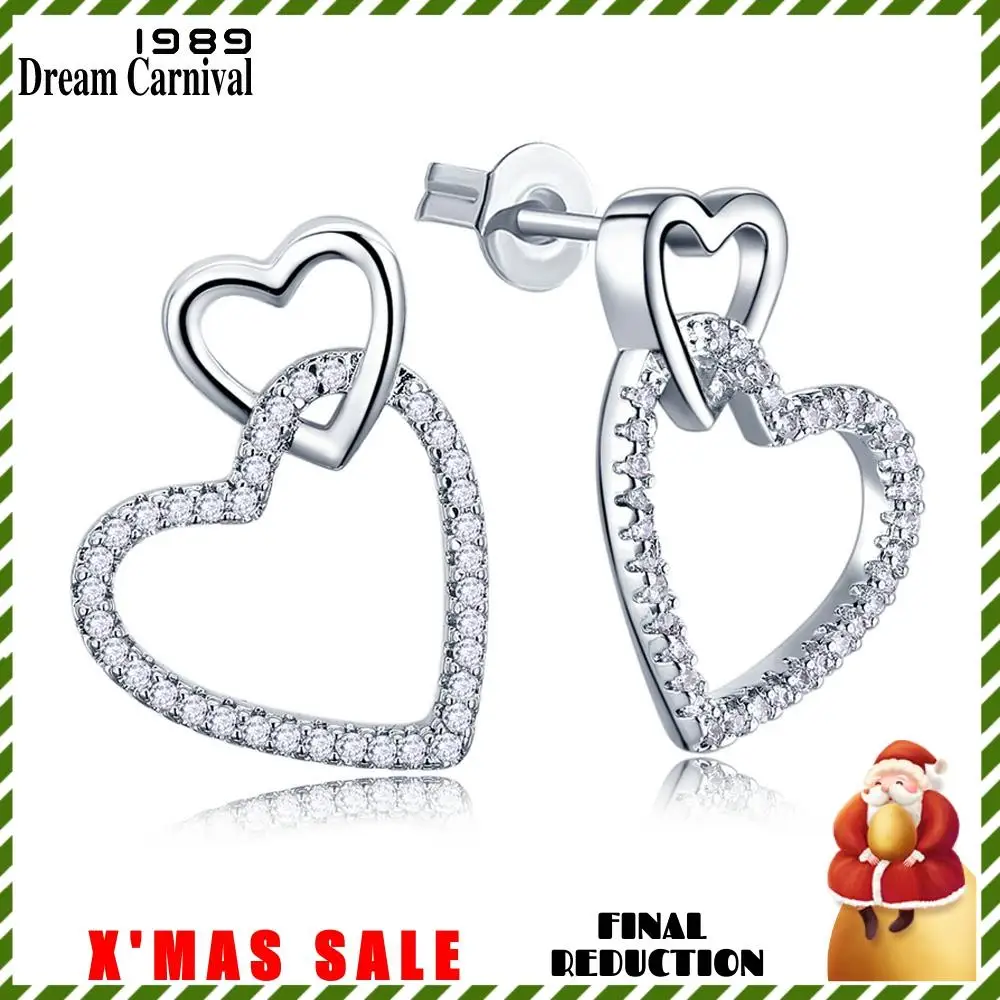 Dreamcarnival1989 Для женщин шпилька серьги милый полые связанных сердца родиевым Цвет ясно белый мигающий CZ проложили Boucles d'oreilles