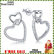 Dreamcarnival1989 Для женщин шпилька серьги милый полые связанных сердца родиевым Цвет ясно белый мигающий CZ проложили Boucles d'oreilles