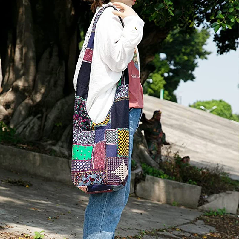 Shoulder Bag Vintage Hippy Hippie Bohemian Women Shoulder Crossbody Bags Cotton Handbags for Books School Travel Bucket Bag