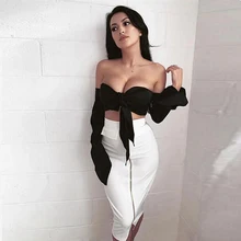 Дизайн Модный черный белый Бандаж с молнией юбки высокого качества женские повседневные вечерние юбки оптом