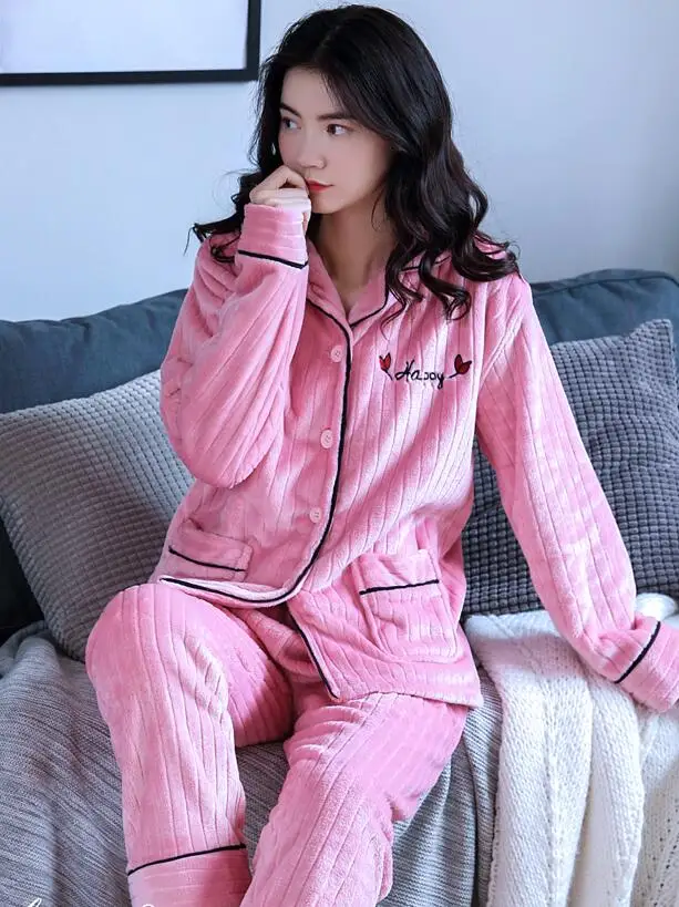 StyleD H5785 женские пижамы, пижамы, уплотненная фланель Коралловая Пижама для мамы, женская простая зимняя Домашняя одежда с длинными рукавами - Цвет: StyleD