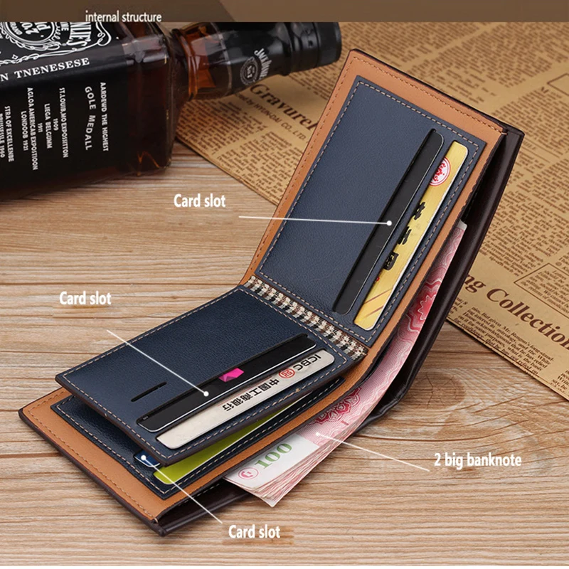 Luxury Brand Men Wallet Leather Vintage Short Wallets Business Bifold Purse Man Slim Credit Card Holder Front Pocket Money Bag