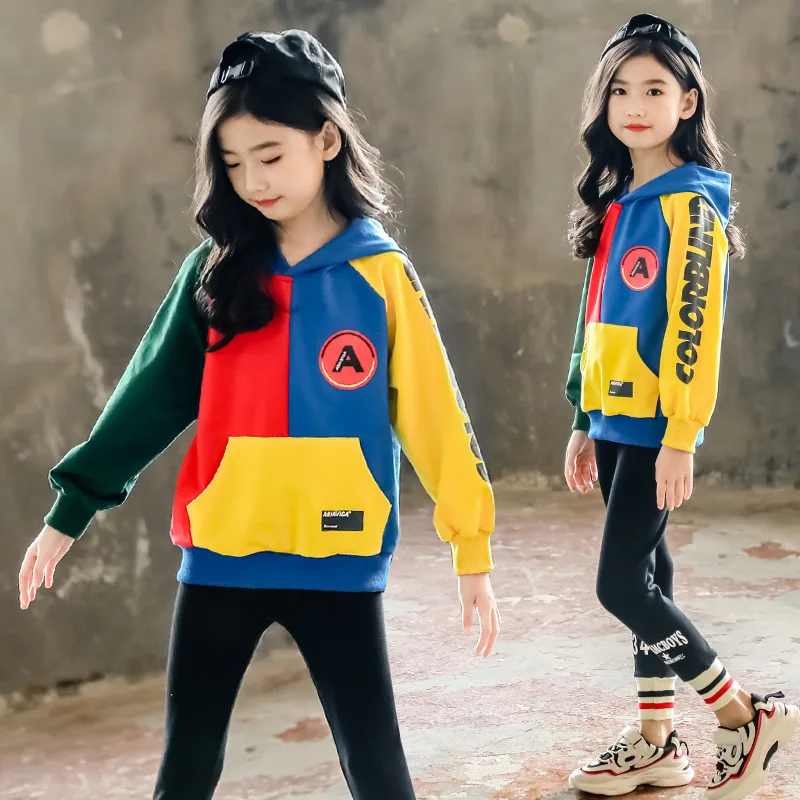 

19 Girls Spring And Autumn New Style Set Korean-style Western Style Juxtaposition Hoodie Two-Piece Set Big Boy GIRL'S Fashion