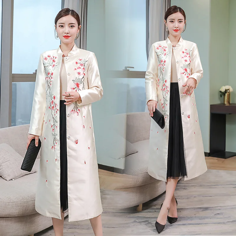 

Chinese-style 2018 Autumn New Style Embroidery Improved Cheongsam Mid-length Stand Collar Chinese Clothing Chinese Style Chinese