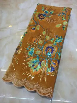 

Nigerian Sequins velvet Lace Fabrics 2020 gold High Quality African Lace Fabric Wedding French Tulle Lace Material For Dress