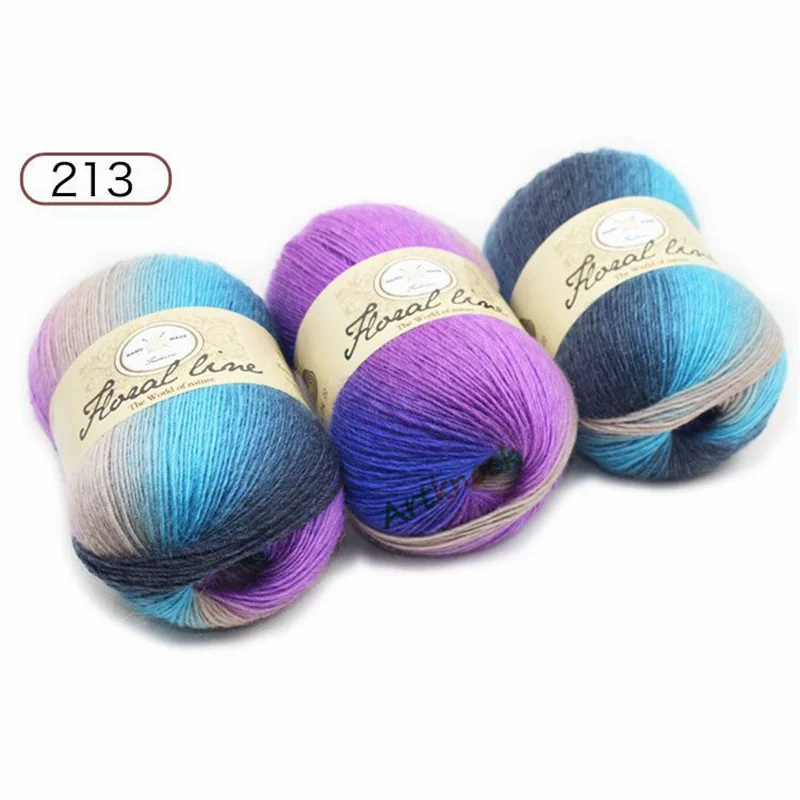 213 10pcs Кашемировая пряжа для вязания шерсть пряжа вязание Melange Fine Rainbow Line Красочные Высокая цепкость 1000 г Вязание иглы 12 - Цвет: 213 10pcs
