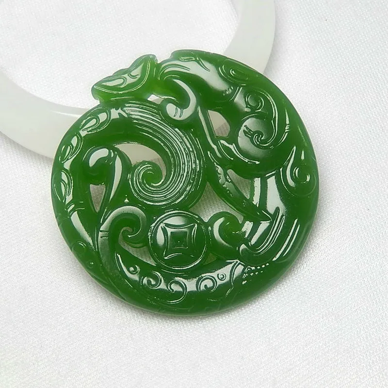 

Natural GreenHand-Carved Jade Dragon Pendant with Double-sided Hollow-out Ancient Chinese Costume Accessories AntiqueWaist Jade