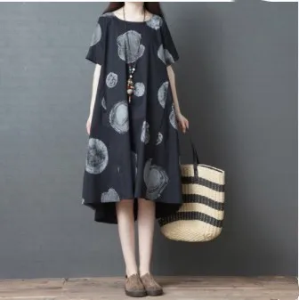

Summer New Style 2019 Korean-style Loose And Plus-sized WOMEN'S Dress-Style Crew Neck Short-sleeve Dress
