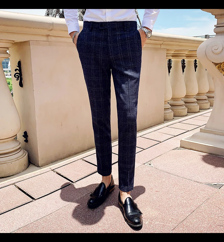 19 новые удобные дышащие Slim Fit британский стиль для отдыха для маленьких джентльменов Бизнес тренд высокое качество Для мужчин брюки в клеточку