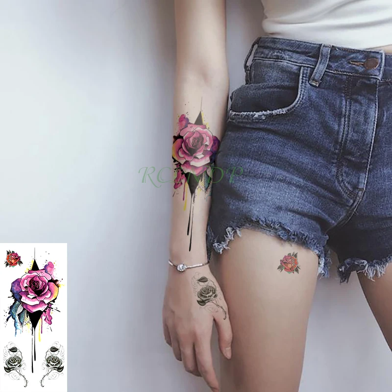Водонепроницаемый временная татуировка наклейка красивый цветок поддельные тату флэш-тату Рука ноги плечо Тато для девушек женщин мужчин - Цвет: Синий