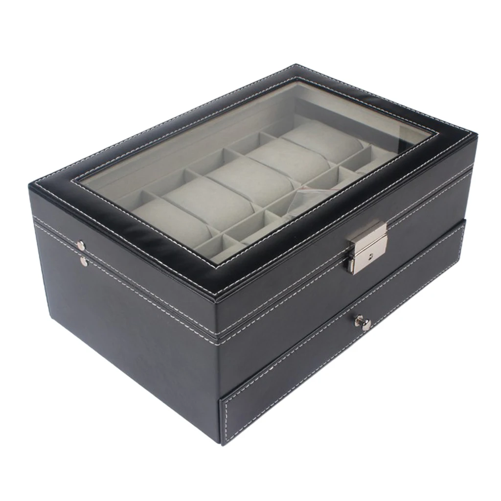 12 Slot Watch Storage Box Case Jewelry Display Showcase Container Lockable