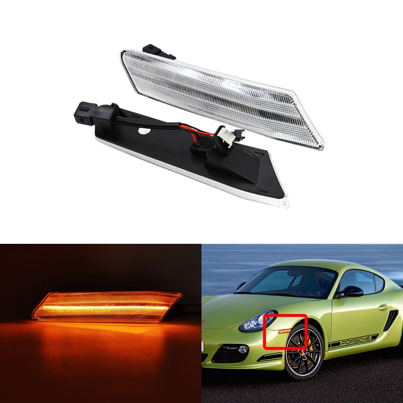 

Clear Smoke CANBus Amber Led Side Marker Light Turn Signal Lamp For Porsche Cayman 06-12 Boxster 987 911/997 4 4S GT Turbo