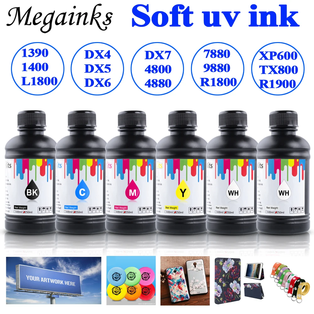 Led uv Tinta Garrafa para Epson Impressora 1390 L800 L1800 L805 R1800 R1900 Dx4 Dx5 Dx6 Dx7 Tx800 Xp600 Opções ml x 6 - Imagem 2