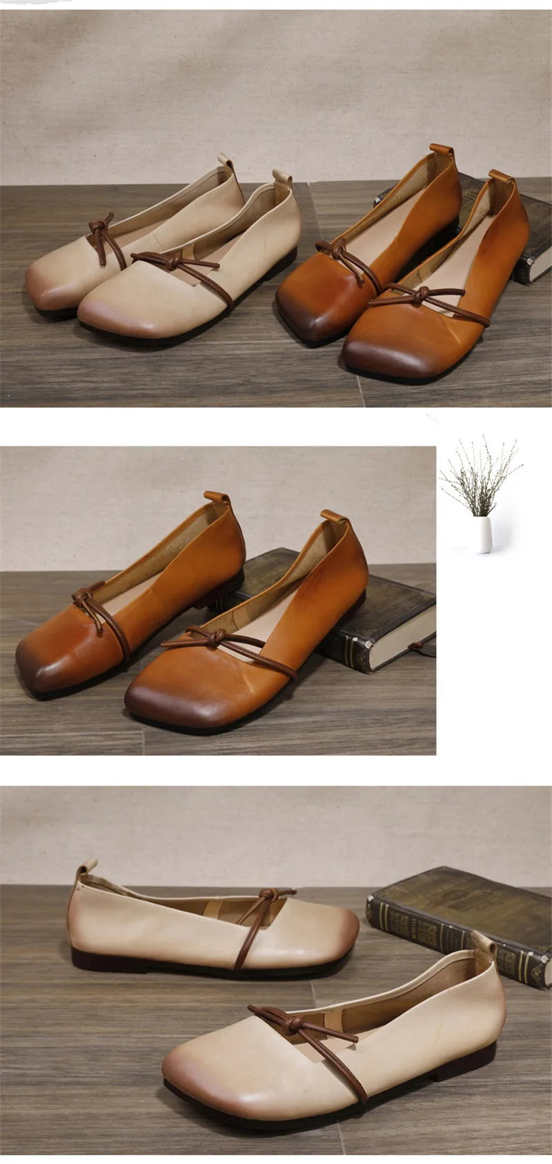 Spring Summer 2020 New Women Flats Square Toe Soft Bottom Women's Loafer Genuine Leather Retro Slip On Single Flat Mother Shoes (9)