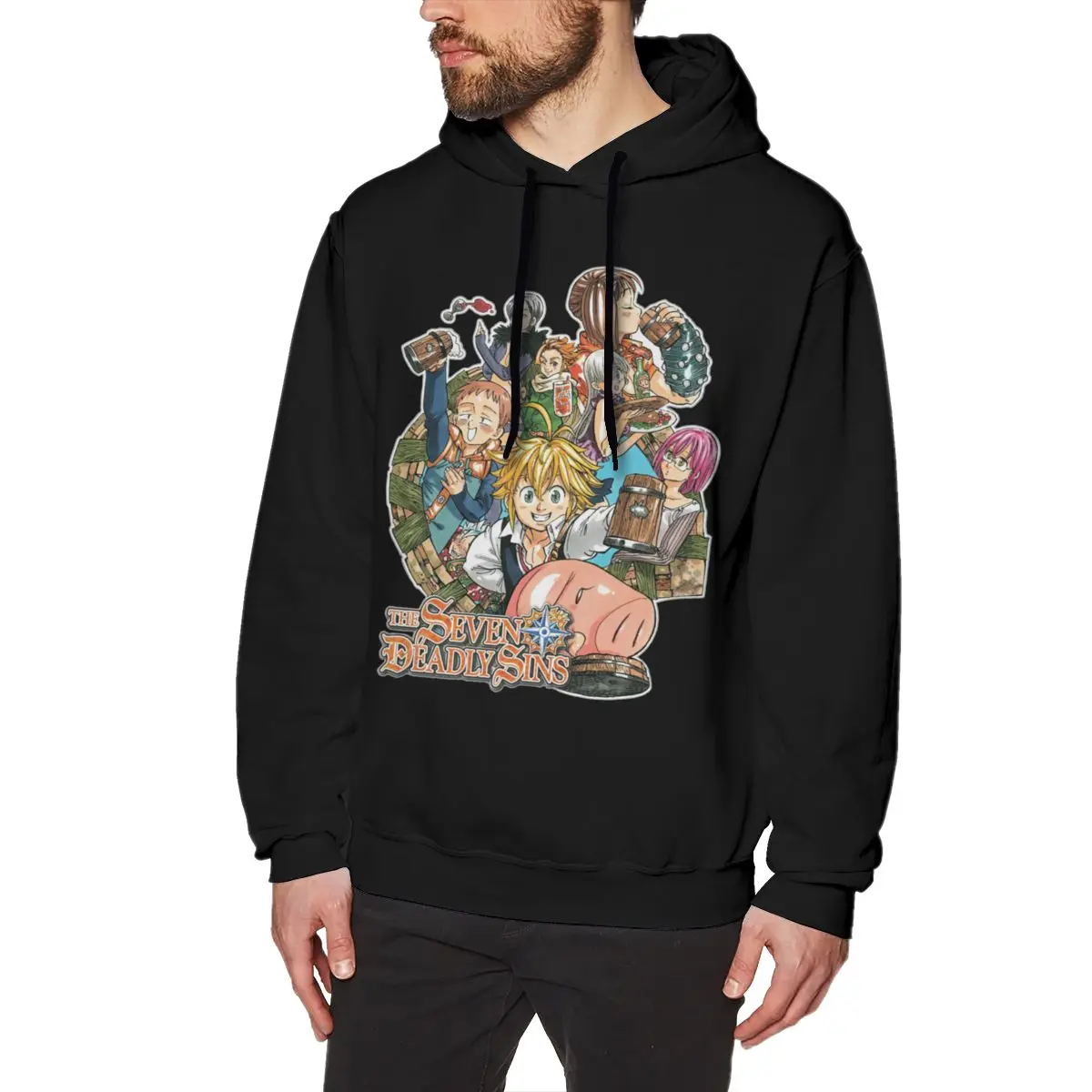 The seven deadly sins Long sleeve Nanatsu No Taizai Sweatshirt Men's Quality Anime Hoodies Cotton - Цвет: black
