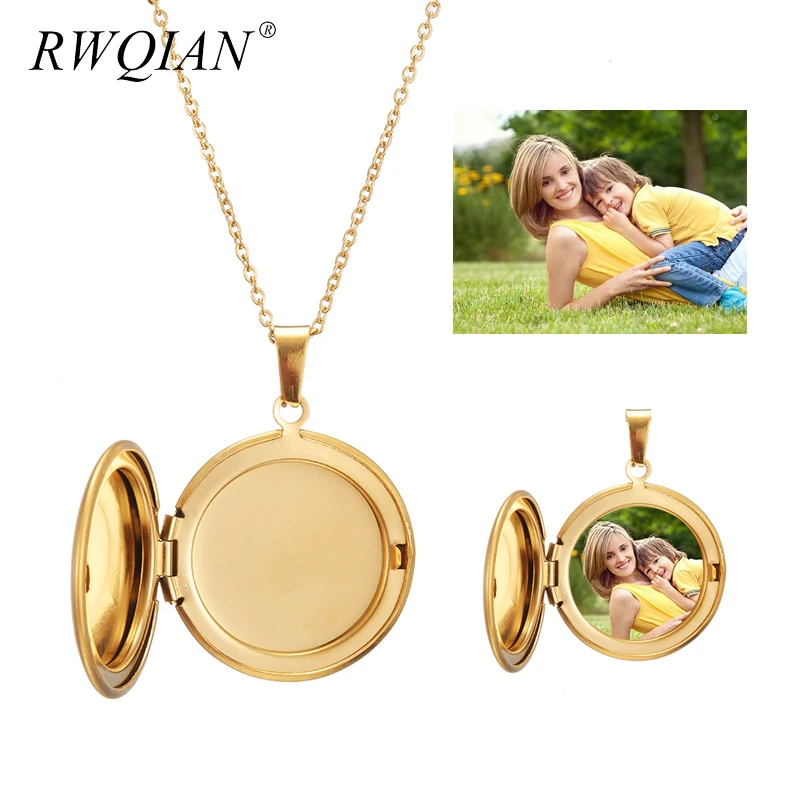 

Personalized Photo Necklace Customized Round Pendant Locket Engraving Name/ Date Stainless Steel Women Men Inside Photo Jewelry