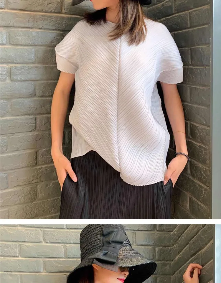 Changpleat новые женские футболки Топ Miyak плиссированный модный дизайн свободный v-образный вырез корейский стиль короткий рукав женская футболка Tide