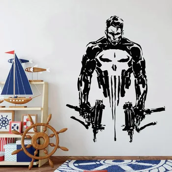 

Punisher Wall Decal Marvel Superhero Vinyl Wall Sticker For Boys Kids Bedroom Wardrobe Murals Art Decor Modern Dormitory Y406